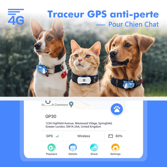 4G Dog & Cat GPS Tracker – Localisateur Intelligent Étanche pour Animaux